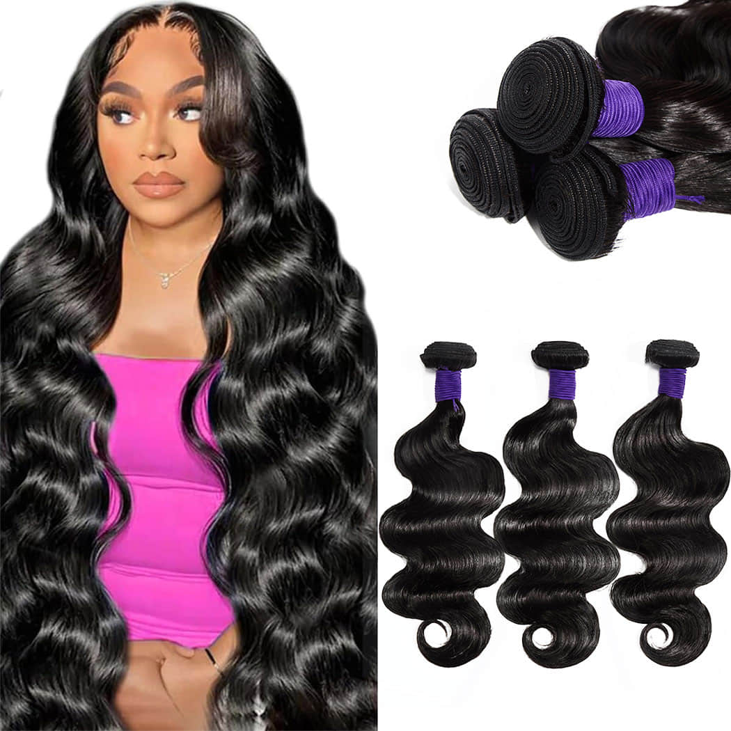 3 Pieces 12A Raw Hair Bundles – #1B Natural Black Body Wave