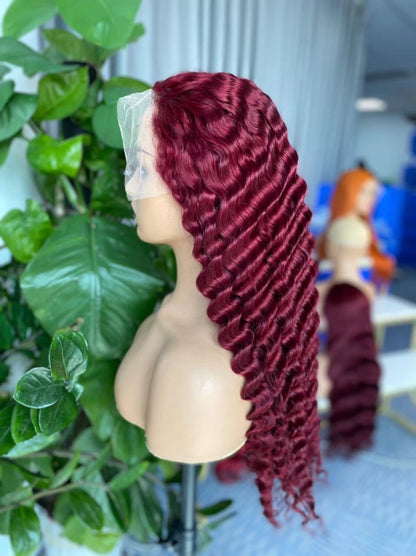 13x4 99J Burgundy Deep Wave LaceFrontal Wig Curly Lace Front
