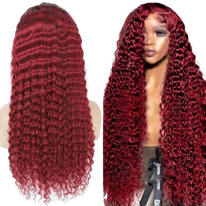 13x4 99J Burgundy Deep Wave LaceFrontal Wig Curly Lace Front