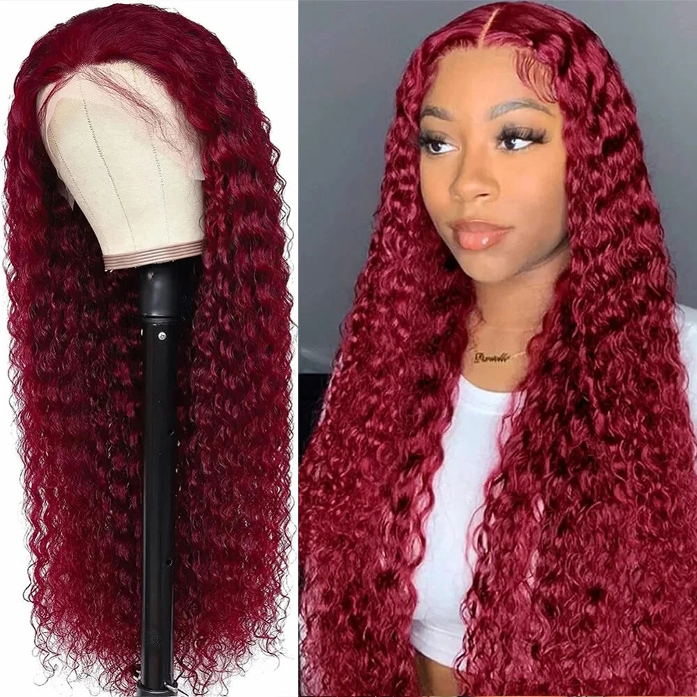 13x4 99J Burgundy Deep Wave LaceFrontal Wig Curly Lace Front