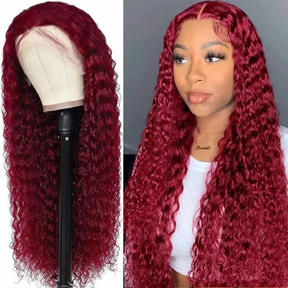 13x4 99J Burgundy Deep Wave LaceFrontal Wig Curly Lace Front