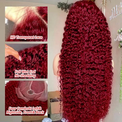 13x4 99J Burgundy Deep Wave LaceFrontal Wig Curly Lace Front