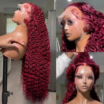 13x4 99J Burgundy Deep Wave LaceFrontal Wig Curly Lace Front