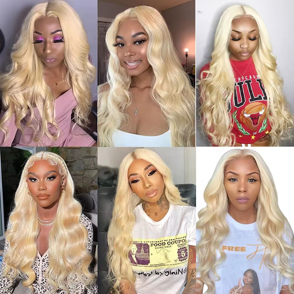 Transparent Blonde Human Hair 13×4 Lace Closure Wig – Long Body Wave, Single Invisible Knots