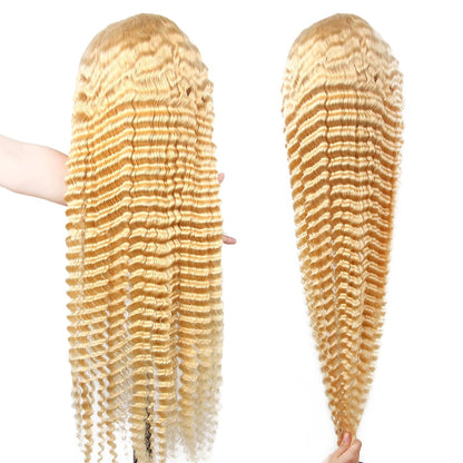 Transparent Blonde Human Hair 13×4 Lace Closure Wig – Long Body Wave, Single Invisible Knots